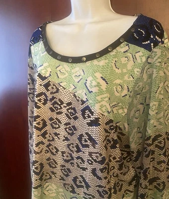 Alfani Shirt Womens Multicolor Geometric Print 3/4 Sleeve Stretch Tunic Size 2X - Image 1 of 4