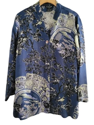 Top Citron Santa Monica Mujer Seda Negro Floral Estampado Asiático Talla Pequeña Mediana Foto 1 de 4