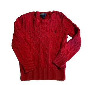 Vintage Polo Ralph Lauren Cable Knit Sweater Red Kids Size 6 Crewneck Blue Pony - Picture 1 of 8