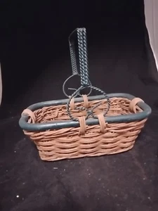 Brown farm gathering egg fruit basket wrought iron ornate handle rustic deco VTG - Picture 1 of 4