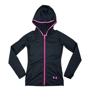 Under Armour Girls Zip Hoodie Jacket YMD Youth Medium Black Lightweight HeatGear - Picture 1 of 8