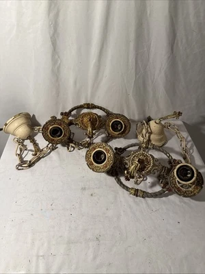 2 Vintage Matching 30's ART DECO Ceiling 2 Light Fixtures Polychrome - Image 1 of 4