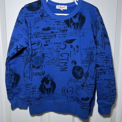 Catimini Boys Graphic Sweatshirt Size 7 Blue Black French Terry Street Art - Image 1 of 4