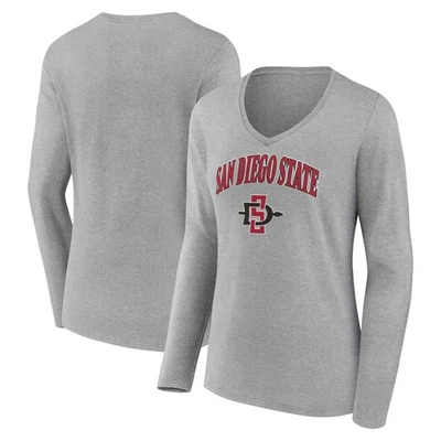 Women's Gray San Diego State Aztecs Campus Long Sleeve V-Neck T-Shirt - Image 1 of 3