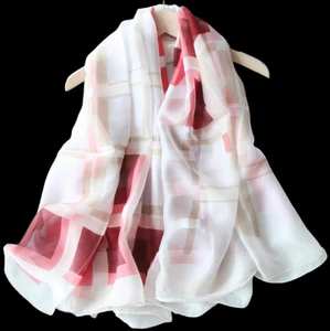 100 % Seide 55 Zoll großer quadratischer Schal Damen Schal Halstuch dünn kariert rosa rot weiß JH15 - Bild 1 von 5