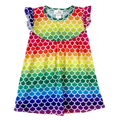 Bradylynn Designs Dress Girls 5T (XL) Rainbow Mermaid Flutter Sleeves Stretch - Image 1 of 3