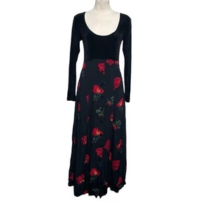 Vintage 90s Fredricks of Hollywood Womens Large Dress Black Red Rose Floral USA - Picture 1 of 9