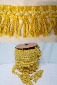Vtg 50s 60s GIMP Fabric Trim Upholstery Curtains Yellow Gold Fringe 5 YD 2.25" - Picture 1 of 6