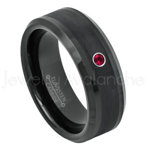 Beveled Black Tungsten Ring 0.07ct Mens Ruby Ring, July Birthstone Ring #663