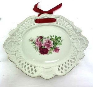 Formalities by Baum Bros. White Ceramic Decorative Victorian Rose 12" Tray Plate - Picture 1 of 6