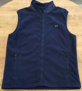 Vineyard Vines Dark Navy Blue Fleece Full Zip Vest size Medium M Golf Casual Men - Picture 1 of 9