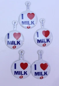 Vintage Clip Knopf Abzeichen Tasche I Love Milk echt rot weiß Milchbauer Menge 5 - Bild 1 von 4