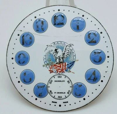 ANCIEN CADRAN ÉMAILLÉ MONTRE DE GOUSSET DRAPEAU AMÉRICAIN AIGLE 17 SWISS MADE - Photo 1/4