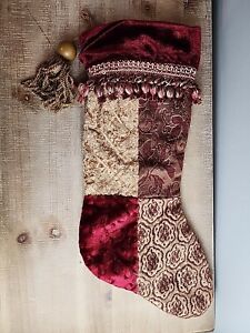 Victorian Christmas Stocking Holder  Velvet Jacquard Tassels 19” x 8”