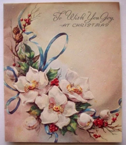 Rose berries and pines embossed vintage Christmas greeting card * JJ16 - Picture 1 of 3