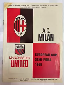 Programa de fútbol AC Milan v Manchester United 23 de abril de 1969 Copa de la UE SF 824c - Imagen 1 de 3