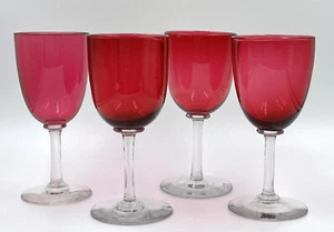 Cranberry Victorian Crystal Sherry Glasses Set of Four. - Picture 1 of 8