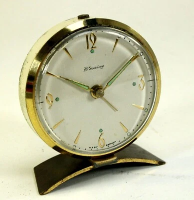 Blessing Wecker Uhr Tischuhr mechanisch Vintage 50er Metall gold - Bild 1 von 3