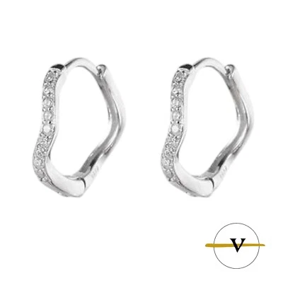 ORECCHINI DONNA ARGENTO 925 FORMA IRREGOLARE  ZIRCONI BIANCHI DIAMETRO 1,3 CM - Immagine 1 di 4