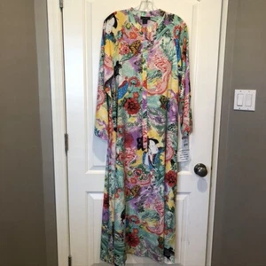 Natori NWT Women's Asian Graphic Expression Floor Length Kimono Sz L (E1124) - Picture 1 of 9