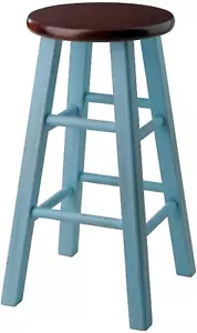 Wood Ivy Counter Stool, Rustic Light Blue and Walnut, 24" - Picture 1 of 6
