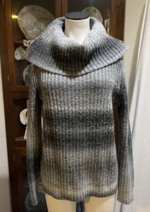 ❤️Jones New York Cowl Neck Sweater Women Gray Ombré Acrylic Knit L - Picture 1 of 8