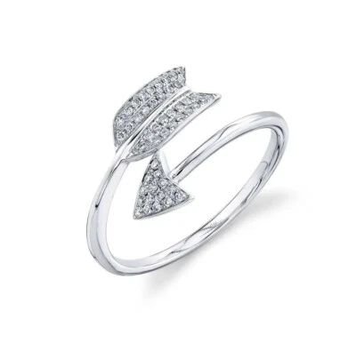 Anillo Flecha Diamante Oro Blanco 14K Natural Certificado 0.15 CT Envoltura Bypass Foto 1 de 2