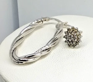 Vtg 9ct Gold Odd Earrings x 2 - White Gold Creole, White & Yellow Gold CZ Stud - Picture 1 of 19