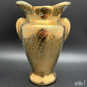 Gonder Kunstkeramik Gold Crackle Art Deco Vase rosa & blau Made in USA 6,75" hoch - Bild 1 von 11