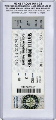 Mike Trout HR #98 NO-LOOK LEAPING CATCH 2014 Angels Mariners 9/26 Full Ticket - Image 1 of 4
