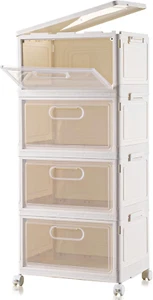 4 Tier Stackable Storage Bins, Storage Containers with Wheels Clear Plastic Stor - Picture 1 of 12
