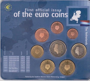 First official issue of the euro coins Netherlands / Niederlande / Holland - Imagen 1 de 2