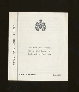 1962 RMS Andes Currency Conversion Brochure - Royal Mail Lines - Picture 1 of 2