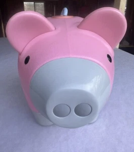 Little Tikes rosa Sparschwein Schwein Kunststoff blau lockiger Schwanz mit Stopper Vintage - Bild 1 von 6