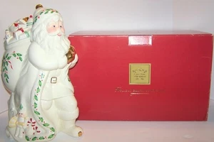 Tarro de galletas Holiday Santa Lenox Patines de Santa a un nuevo milenio 1999 oro crema - Imagen 1 de 12