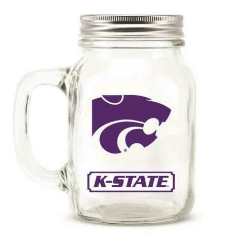 NCAA Kansas State Wildcats Mason Jar 20oz Glass With Lid Mug Cup Cover