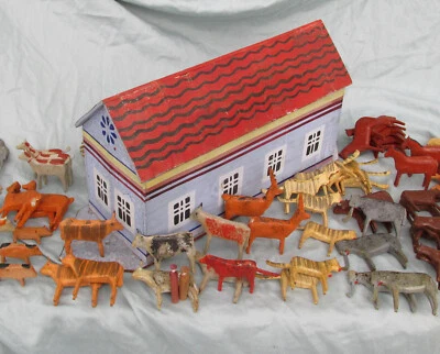 Antiguo Arca de Noé Alemana Siglo XIX 18" con 95 Figuras Animales Madera Pintada Foto 1 de 4