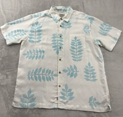 Quicksilver Watermelon Men Shirt 2XL White Blue Leaves Comfort Fit Slit Sides - Image 1 of 4