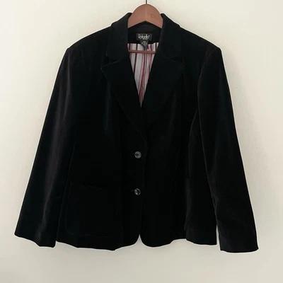 Classic Black Velvet Blazer Striped Lining Festive Holiday, Women’s Size 16W - Image 1 of 4
