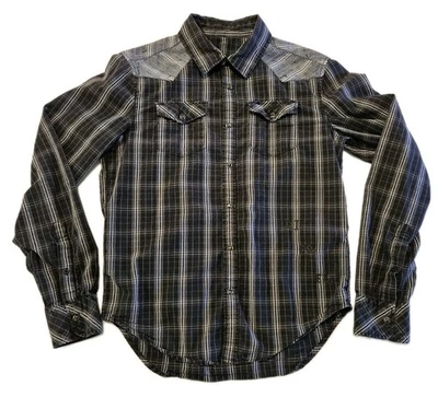 Diesel Pearl Snap Shirt Mens MEDIUM Long Sleeve Button Up Grunge Style Plaid  - Image 1 of 4