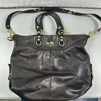 Bolso de Mano Coach Madison Cuero Julianne 12935 Negro Marrón Oscuro Púrpura Forro Hombro Foto 1 de 4