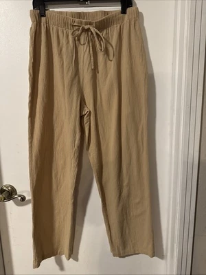 Vintage Vicki Wayne 100% Cotton Tan Drawstring Pants Natural Fibers 90s Petite L - Image 1 of 3