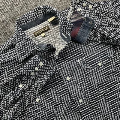Stetson Western Shirt Mens Small Navy White Geometric Pearl Snap Long Sleeve - Image 1 of 4