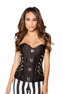 Black Elegant Lace-Up Corset w/ Front Clasp Cosplay Costume - Picture 1 of 5