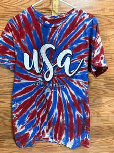 Damen Gr. M Simply Southern Shirt Batik USA RWB süße Lippen Grafik T76 - Bild 1 von 4