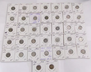 (37) Lote de monedas de plata de 5 centavos de Canadá de finales de 1800 - principios de 1900 - Imagen 1 de 10