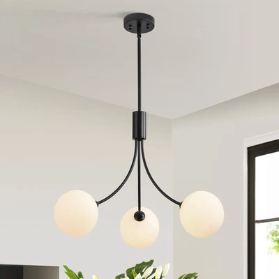 Modern Black Chandelier 3-Light Sputnik Globe Glass Ceiling Light Fixture, Mi... - Image 1 of 4