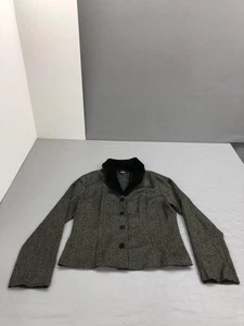 Blu Reed Jacket Womens Medium Brown Herringbone Faux Fur Collar Button Up - Picture 1 of 11