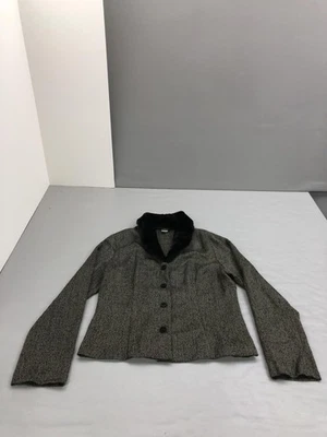 Blu Reed Jacket Womens Medium Brown Herringbone Faux Fur Collar Button Up - Image 1 of 4