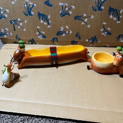 Christmas Whimsical Reindeer Ceramic Serving Tray Dish Set with Cork Stopper - Image 1 of 4